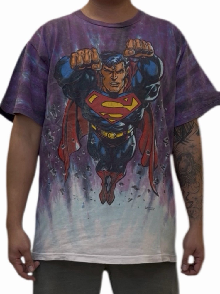 Vintage Superman Changes Tag XL 1997 Dc comics Tie dye Rare 90’s