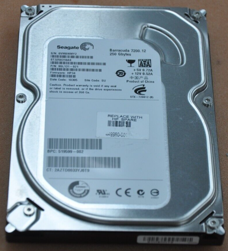 Seagate ST3250318AS PN 9SL131-021 FW HP34 250GB SATA 3.5 Internal Hard Drive