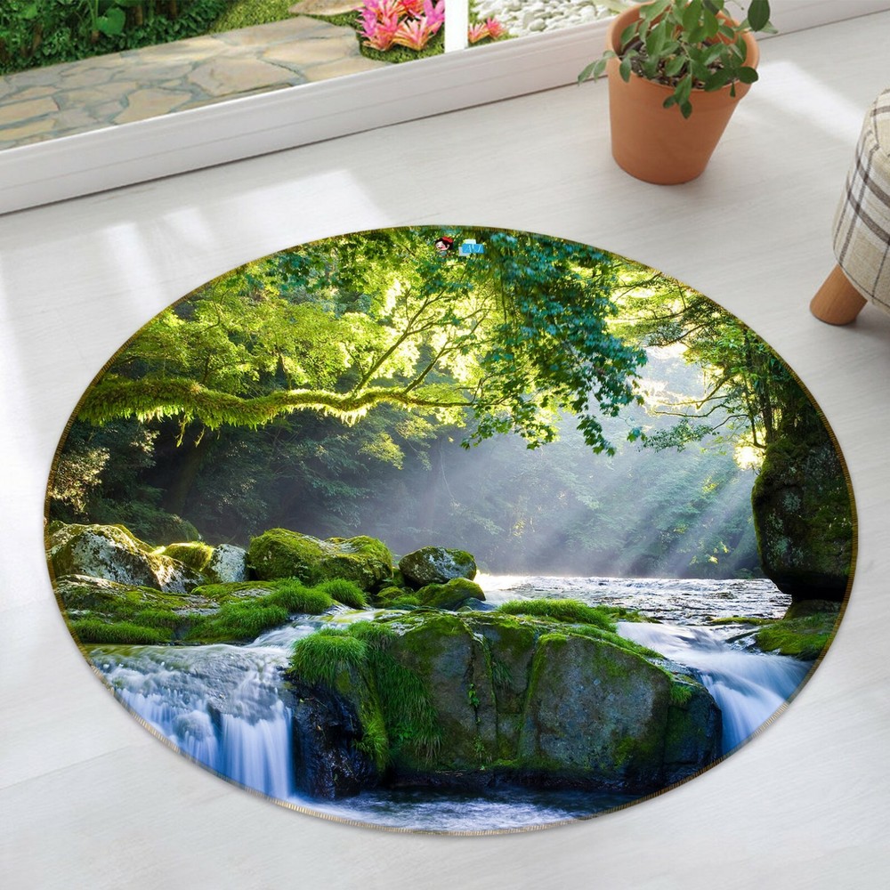 3D Waterfall Forest NAO3815 Game Rug Mat Elegant Photo Carpet Mat Fay
