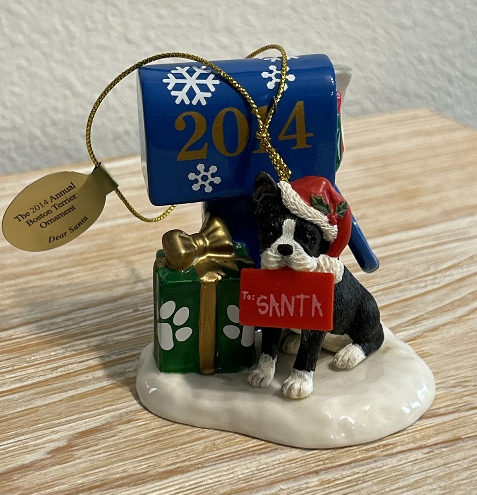 Vintage Danbury Mint 2014 Boston Terrier Christmas Ornament Dear Santa Letter
