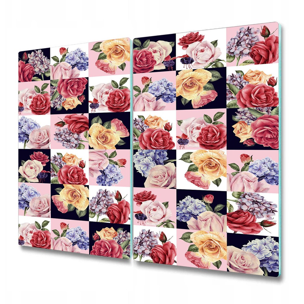 Glass Chopping Cutting Board Patchwork romantic flowers Colourful 2x30x52