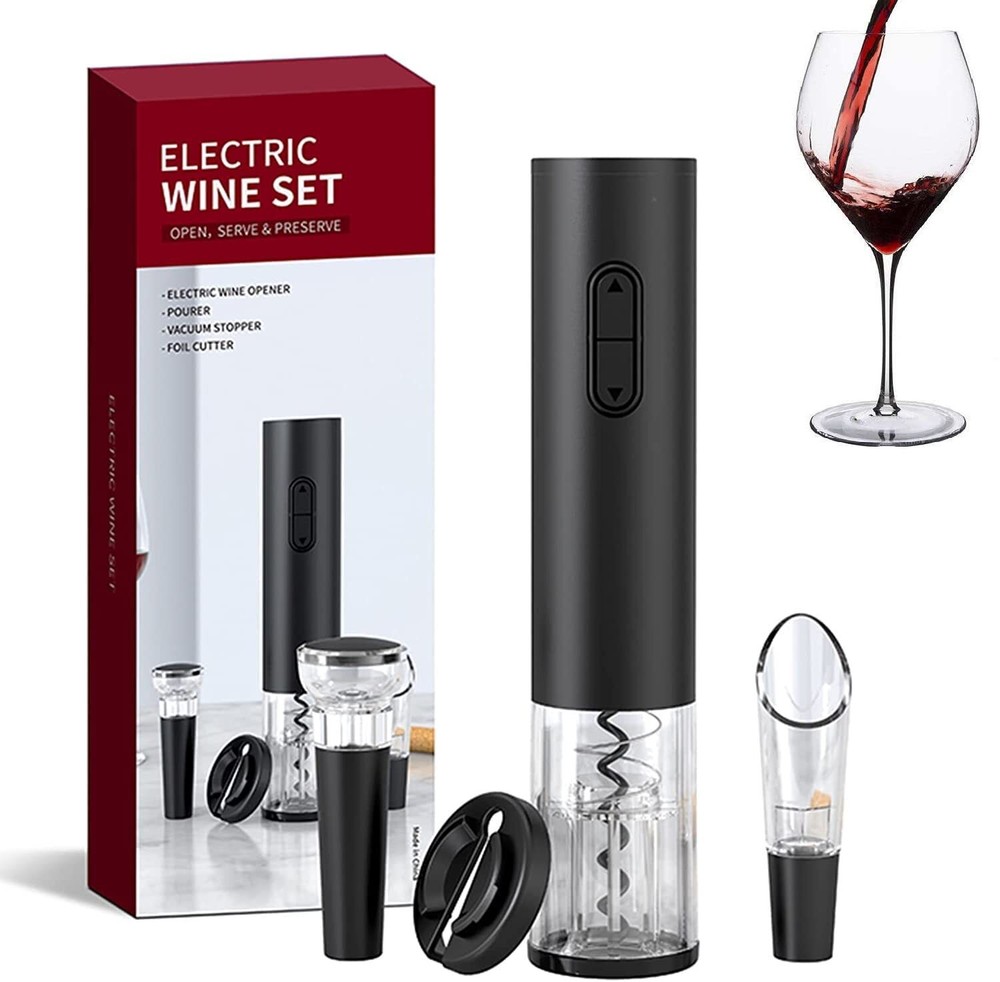 Battery-Powered Electric Wine Bottle Opener with Built-In Foil Cutter – Effortless Cork Removal for Wine Enthusiasts