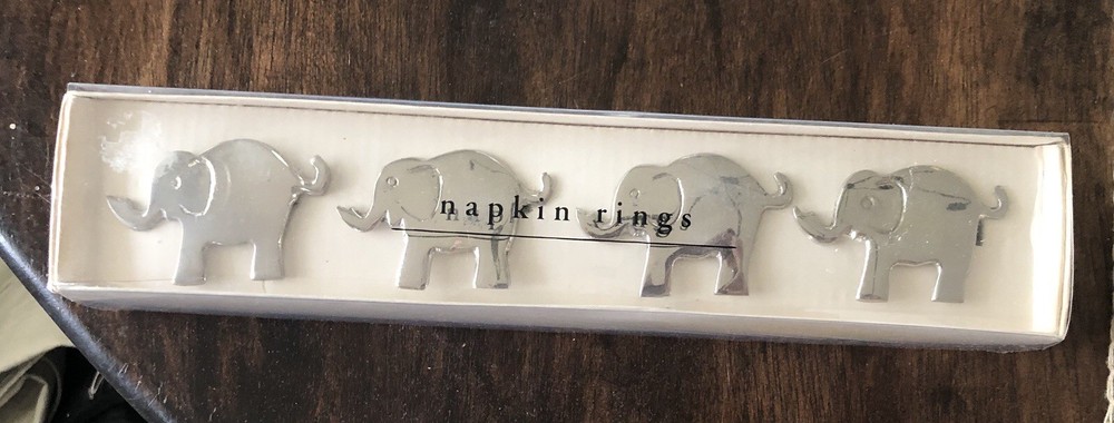 Pier 1 Set Of 4 Elephant Nickel Plated Napkin Rings