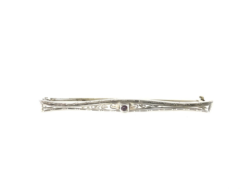 Victorian Antique Art Nouveau ALL Co Sterling Silver Engraved Bar Brooch 2.25