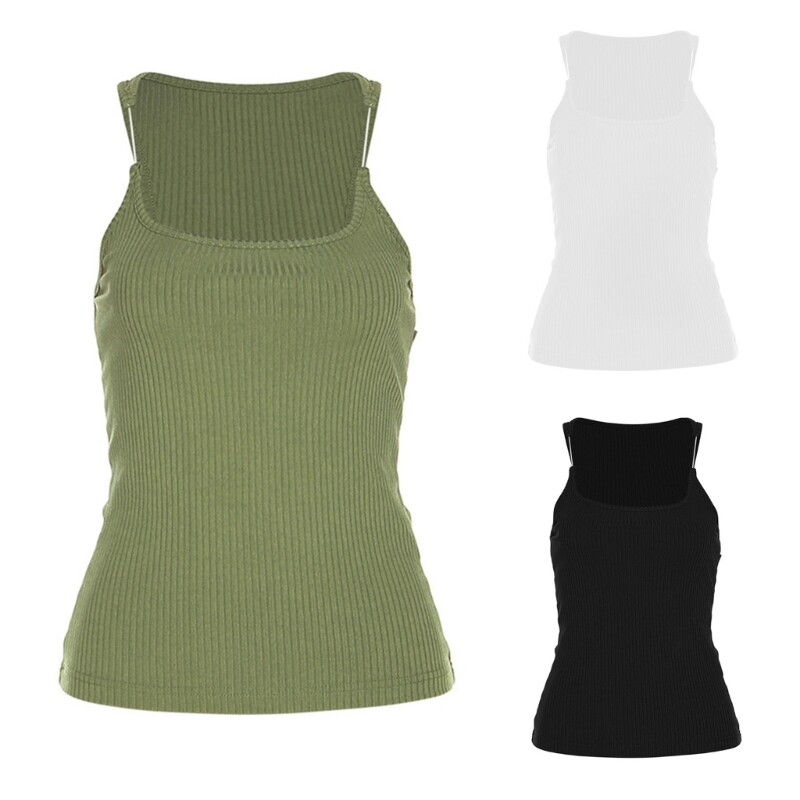 Women Commute Camisole Solid Color Casual Tops Female Round Neck Streetwear