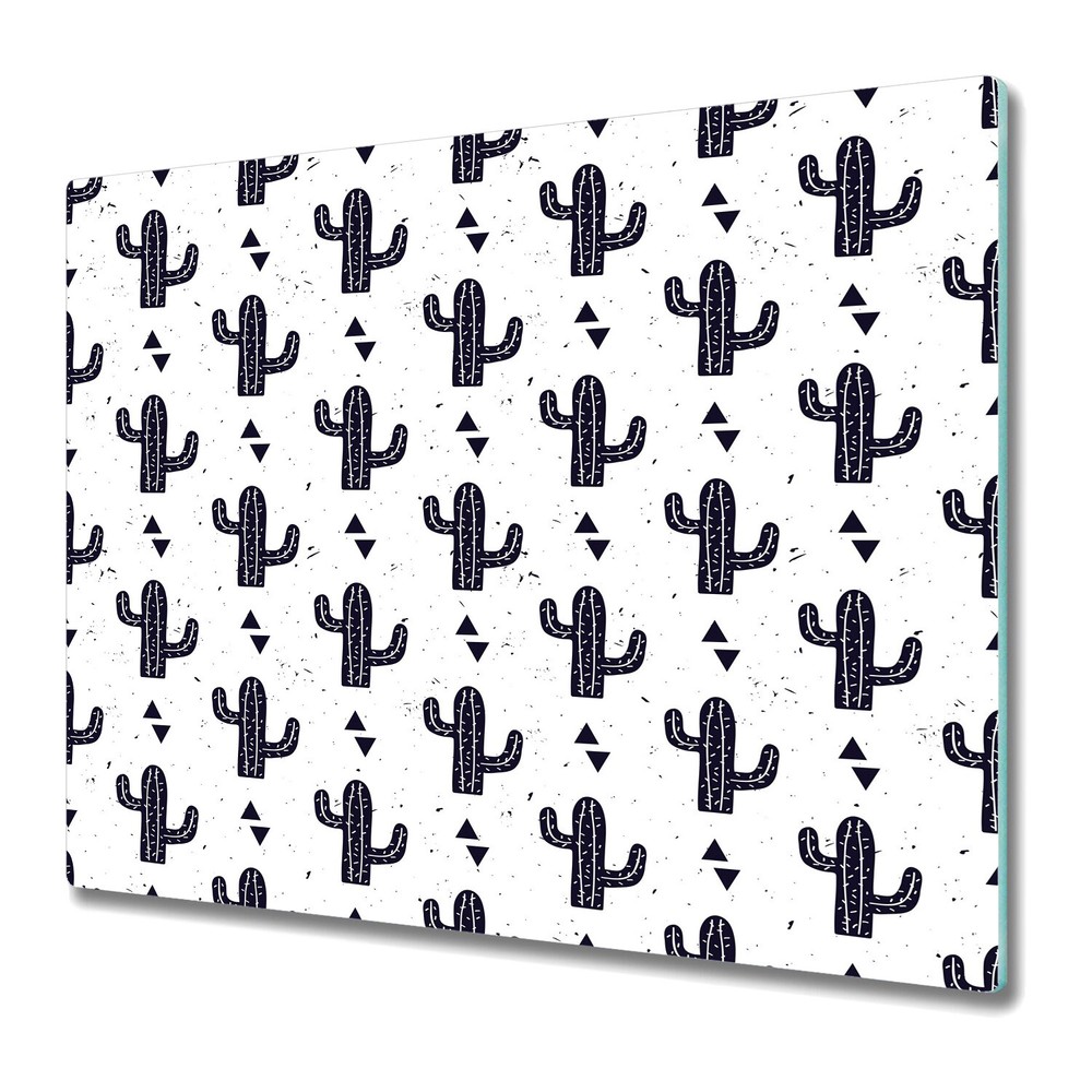 Glass Chopping Board Utensil Board Black Cacti Pastel Cactus art 60x52