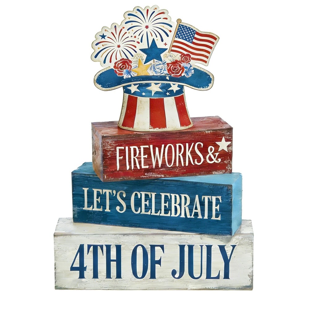4th of July Table Decorations Patriotic Memorial Day Tiered Tray Decor Wooden