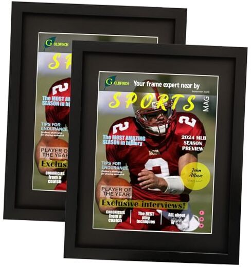 2 Packs Sports Magazine Frame Displays Magazines Black Frame Black Mat 2 Pack