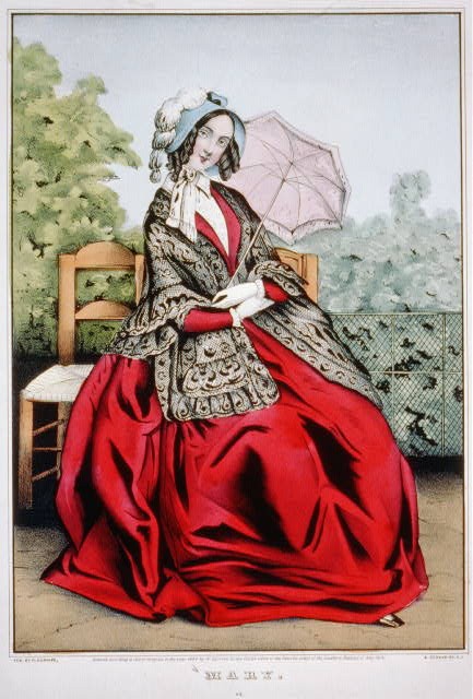 Photo:Mary 3,woman in red dress,umbrella,N. Currier,c1848