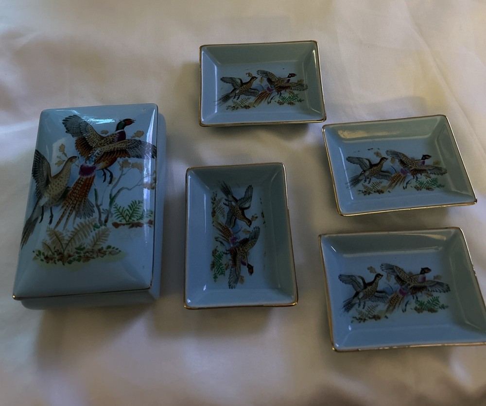 Vintage 1950s ATC Super Deluxe Automatic Ashtray Cigarette Holder Pheasant Blue