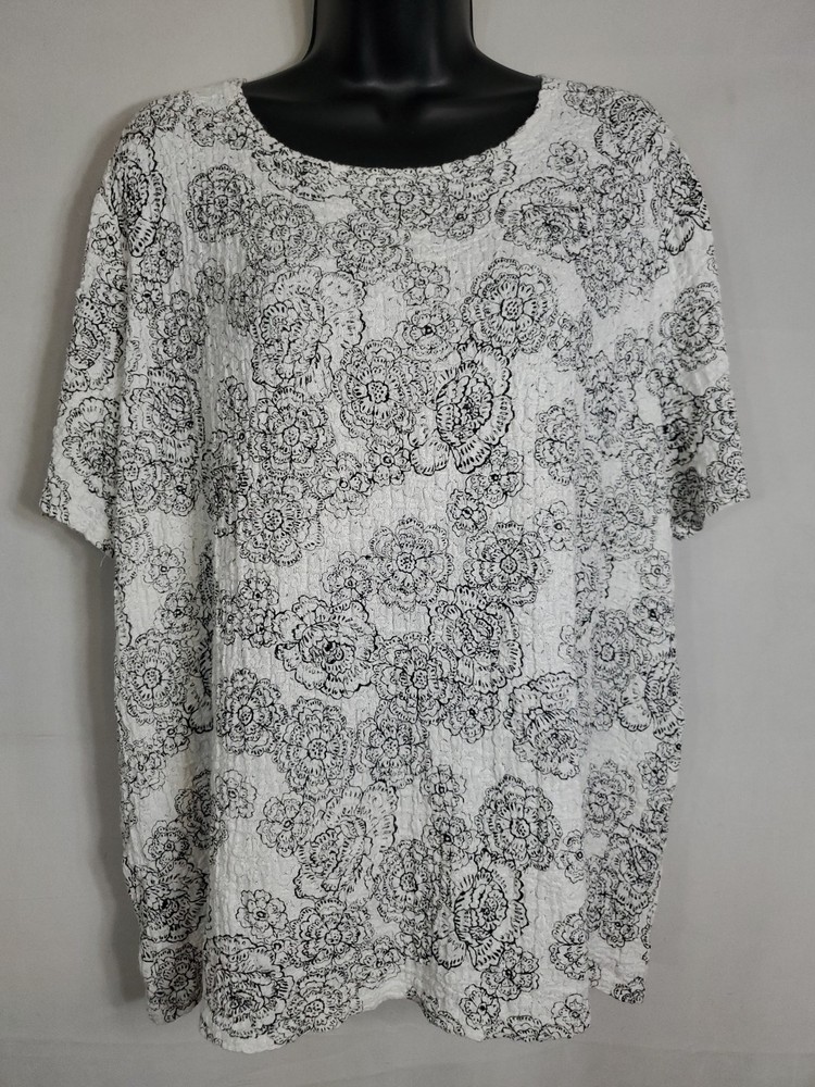 Croft Barrow Blouse Women's Size 1X Short sleeve Textured Floral