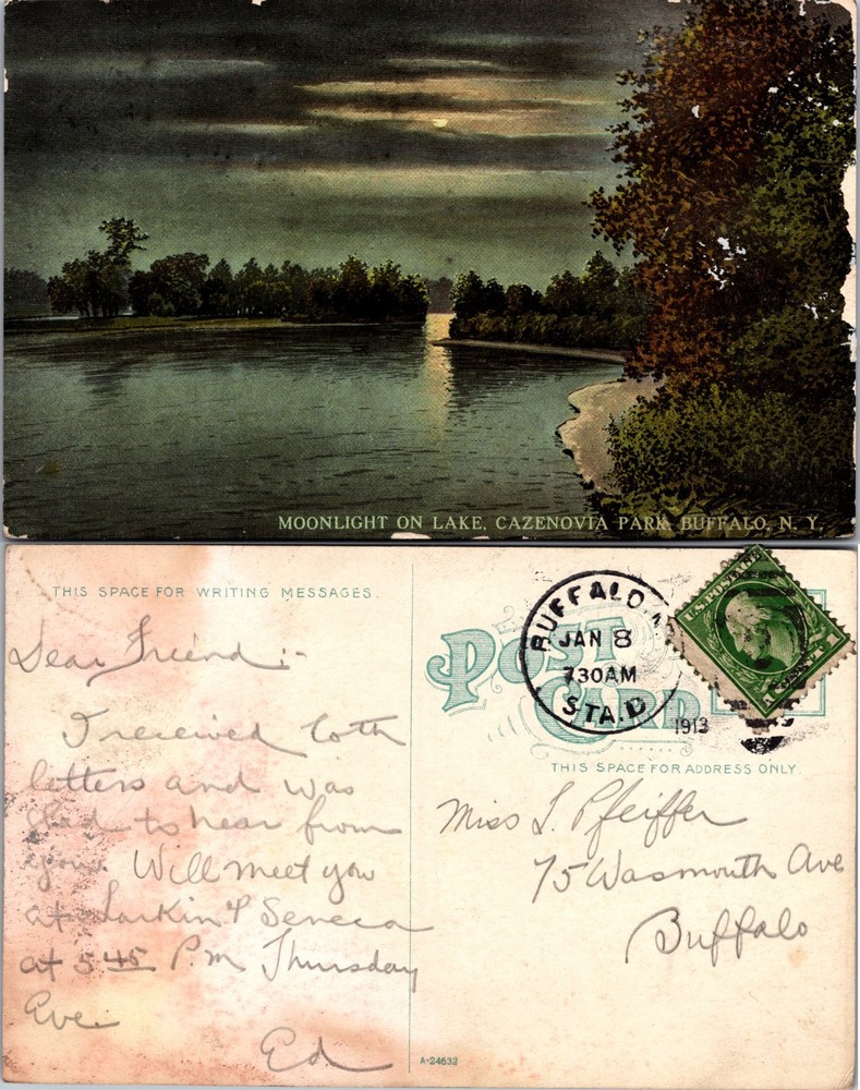 Moonlight Lake Cazenovia Park Buffalo NY Postcard