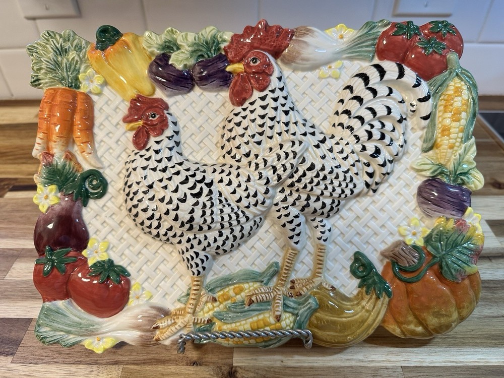 Fitz & Floyd Classics Rooster & Chicken Vegetables Decorative Wall Plate/Tray