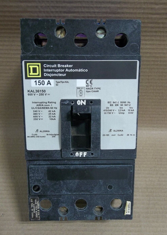 SQUARE D KAL KAL36150 3 Pole 150 Amp 600 V Relabeled Gray Circuit Breaker