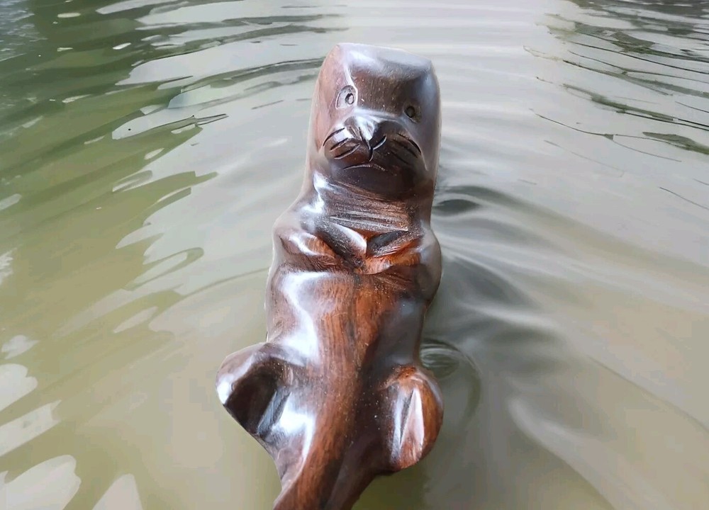 Hand Carved Hard Wood Sea Otter Figurine Ironwood Carving *read Description*