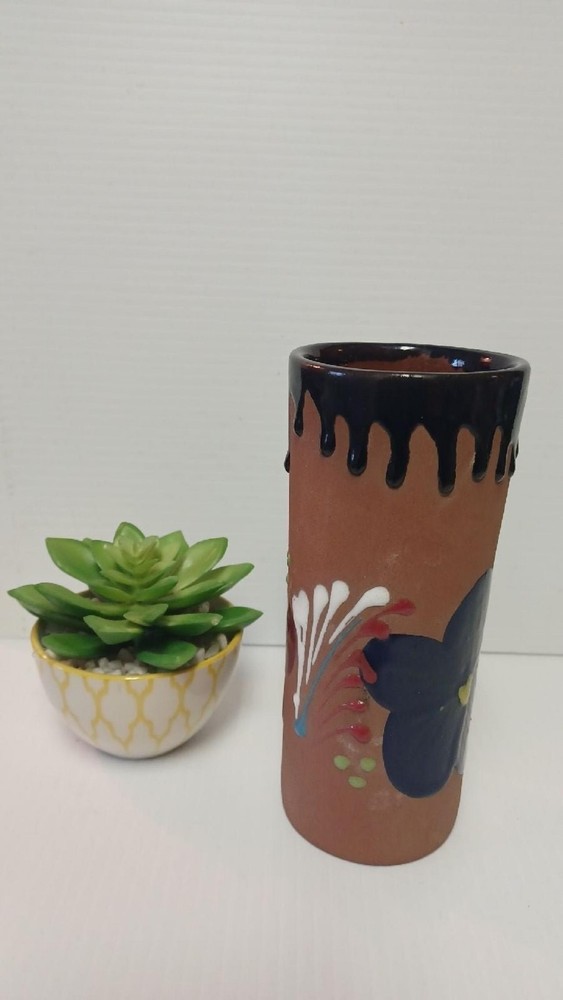 Mexican Tonala Style Folk Art Pottery Vase Hand Painted