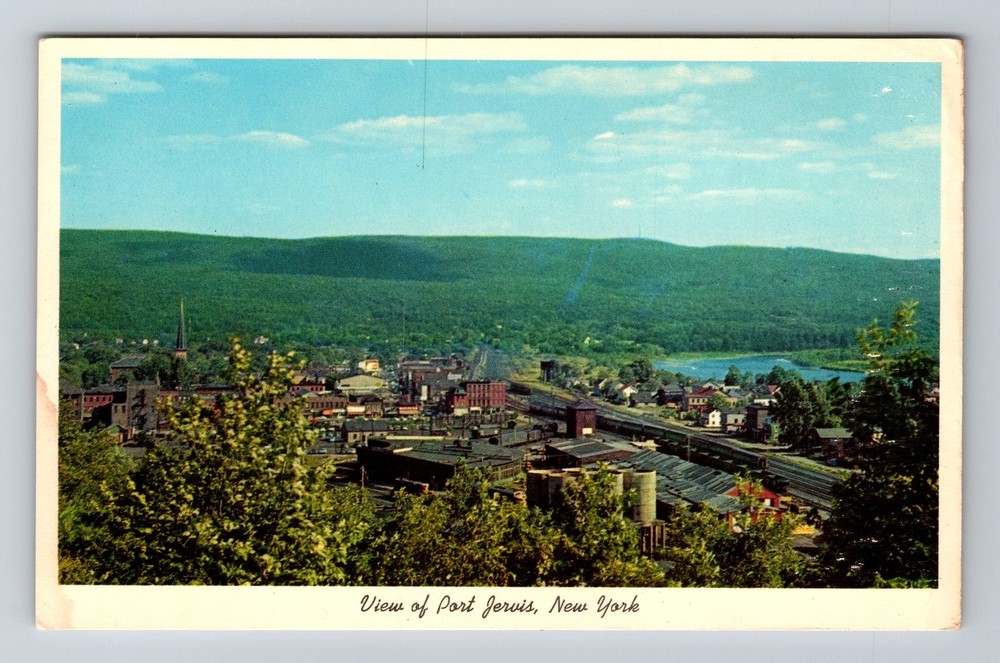 Port Jervis NY-New York Aerial View City Delaware River Valley Vintage Postcard