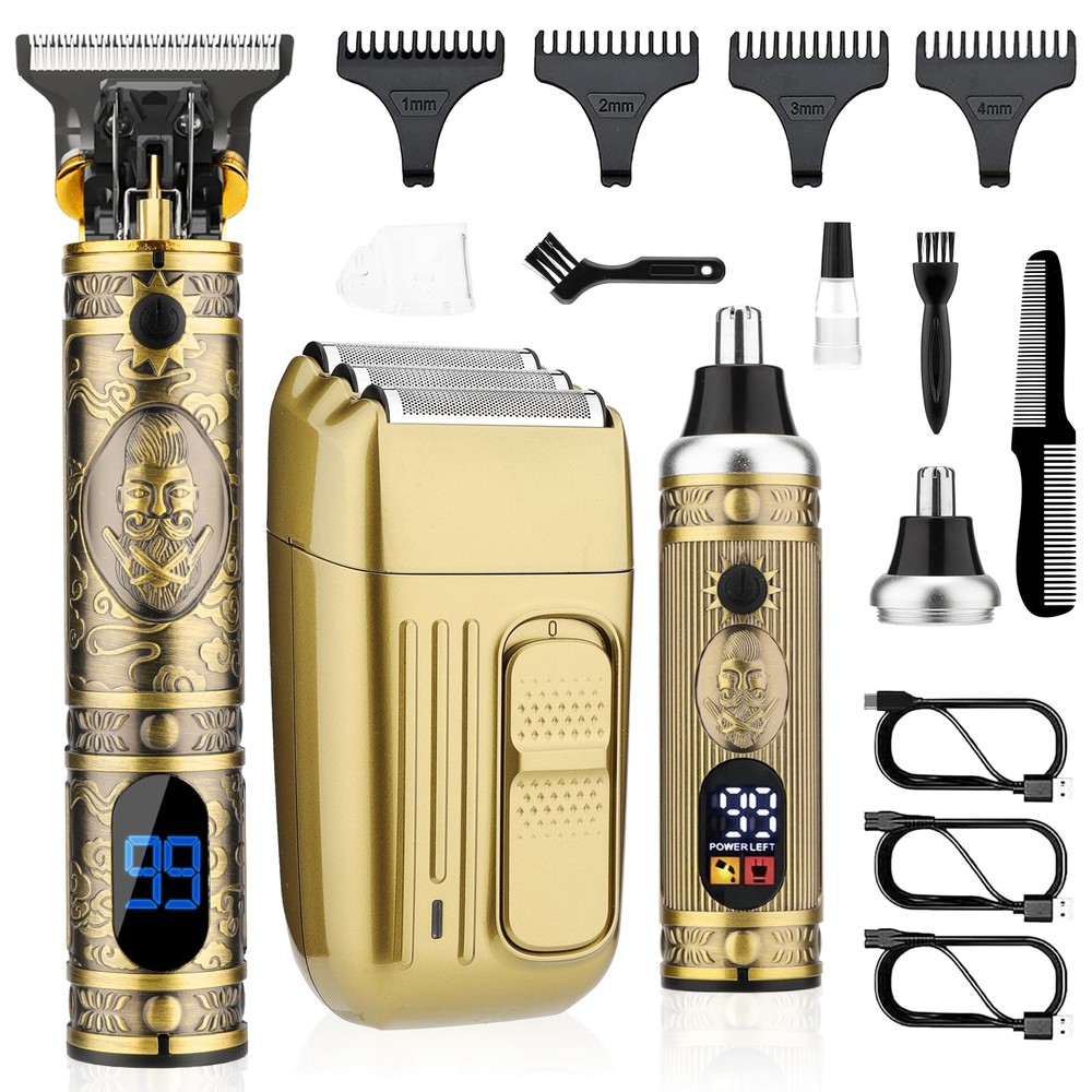 Professional Men's Hair Clipper & Nose Trimmer Set with Precision Blades