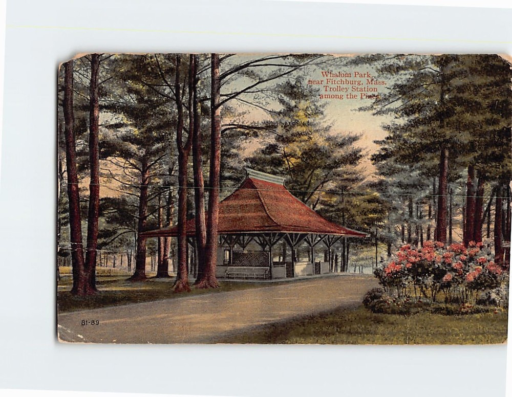 Postcard Trolley Station Whalom Park near Fitchburg Massachusetts USA