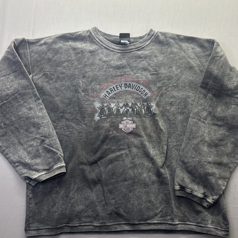 Vintage Harley Davidson Crewneck Sweatshirt Mens Sz 2XL Gray Acid Washed Y2K