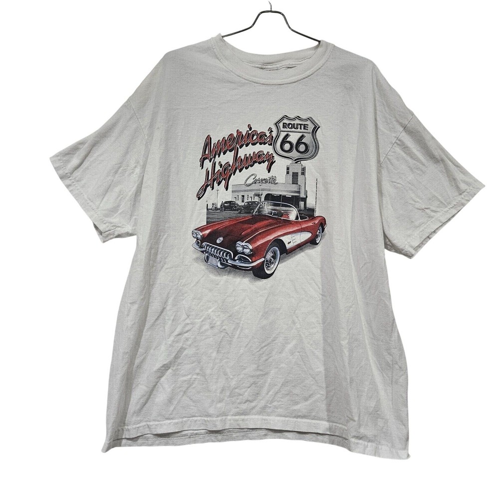 Vintage Gildan Heavy Weight XLarge Americas Highway Route 66 Corvette TShirt