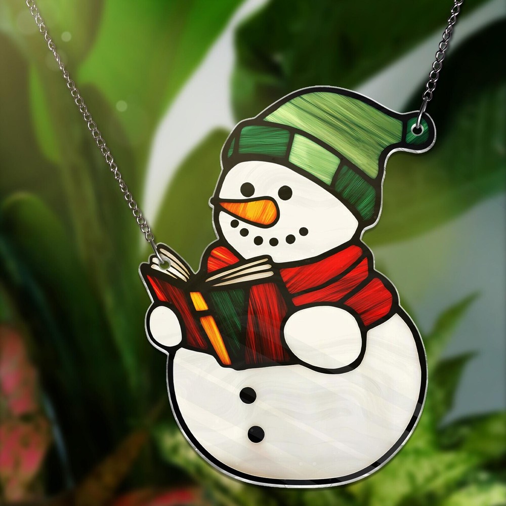 Snowman Reading Book Acrylic Window Hanging Suncatcher Snowman Acrylic Ornament