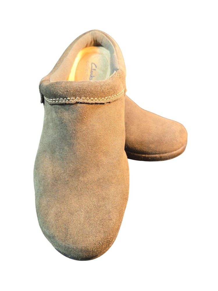 Clarks Collection Clogs Womens Size 11 W Brown Suede Slip On Comfort Walking