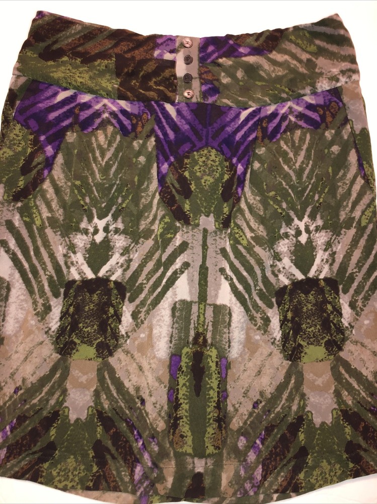 Worthington Womens Abstract Print Pencil Skirt with Pockets in Purple Green Brown Polyester Size 6-image