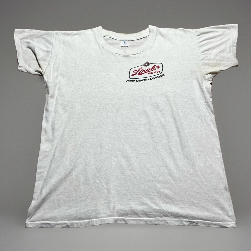 Vintage 50s 60s Stroh’s Beer Blue Label Velva Sheen Shirt Size Large Distressed