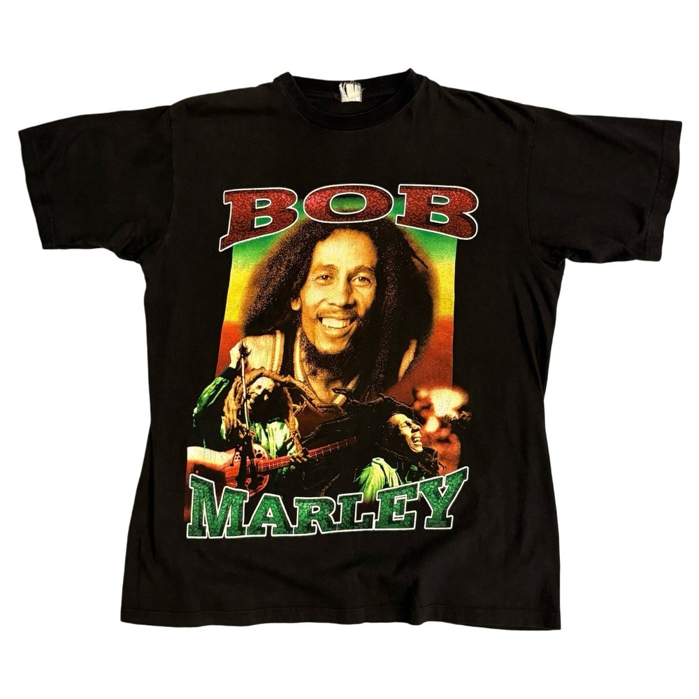 Vintage Bob Marley Shirt Mens XL Black Rap Tee Smile Jamaica 90s Bay Club