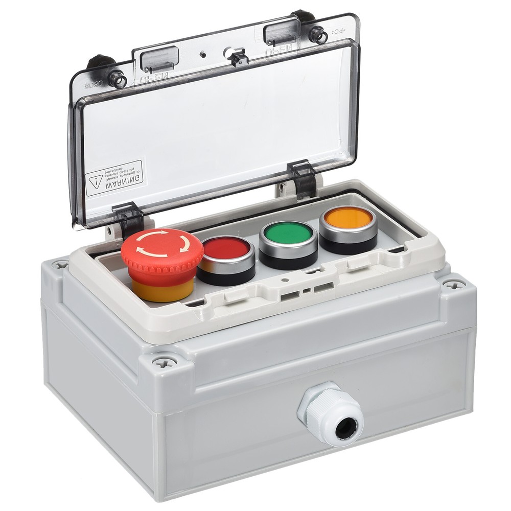 Waterproof ABS Push Button Box with E-Stop and Selector Switch in Green/Red