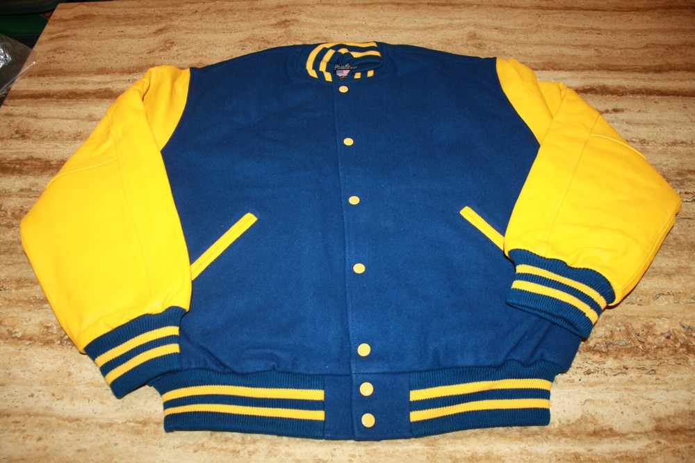 Vintage STEWART STRAUSS Letterman Jacket MENS Wool LEATHER RAMS WARRIORS UCLA XS