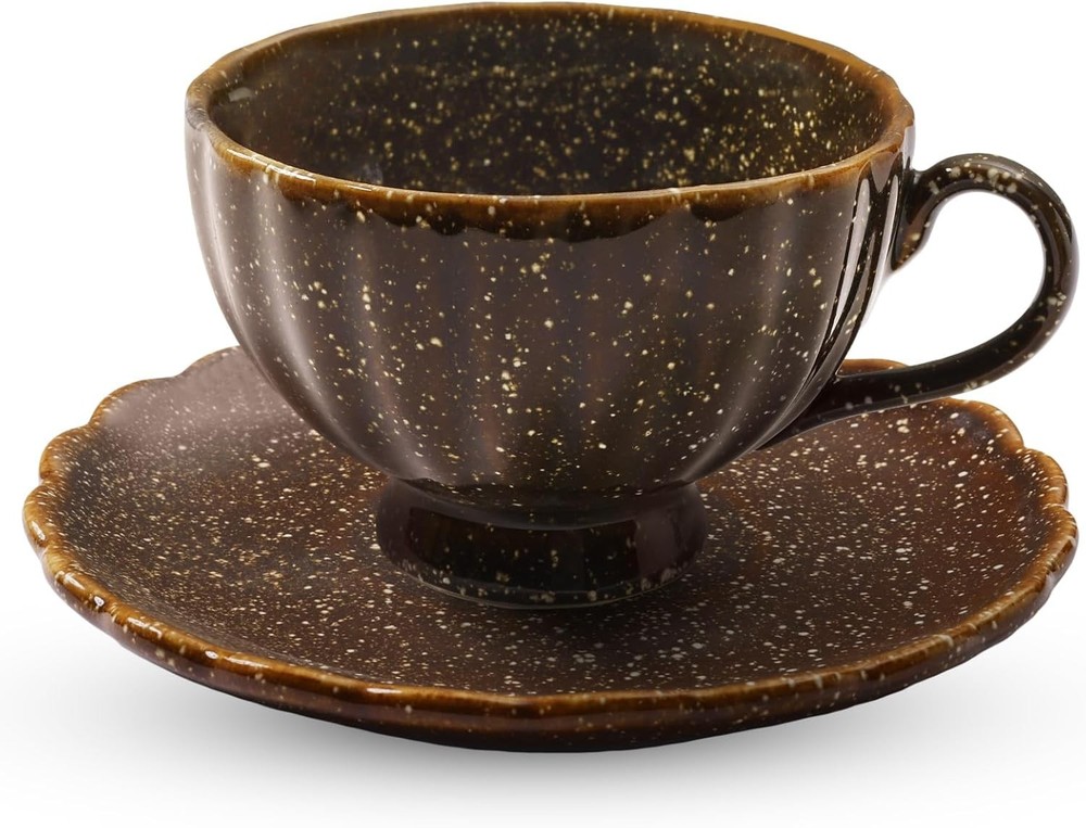 Ceramic Coffee Mug 6 OZ Cappuccino Cups Mugs Saucers Vintage Latte Art Cup