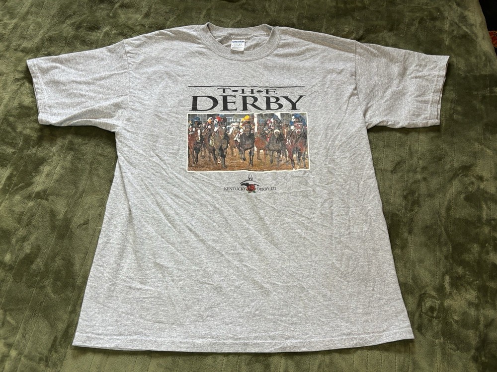 Kentucky Derby Shirt Mens XL Gray Vintage 90s Horse Racing 131 Equestrian