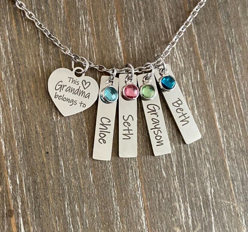 Grandma Necklace personalized engraved names birthstones custom Grandmother Gift