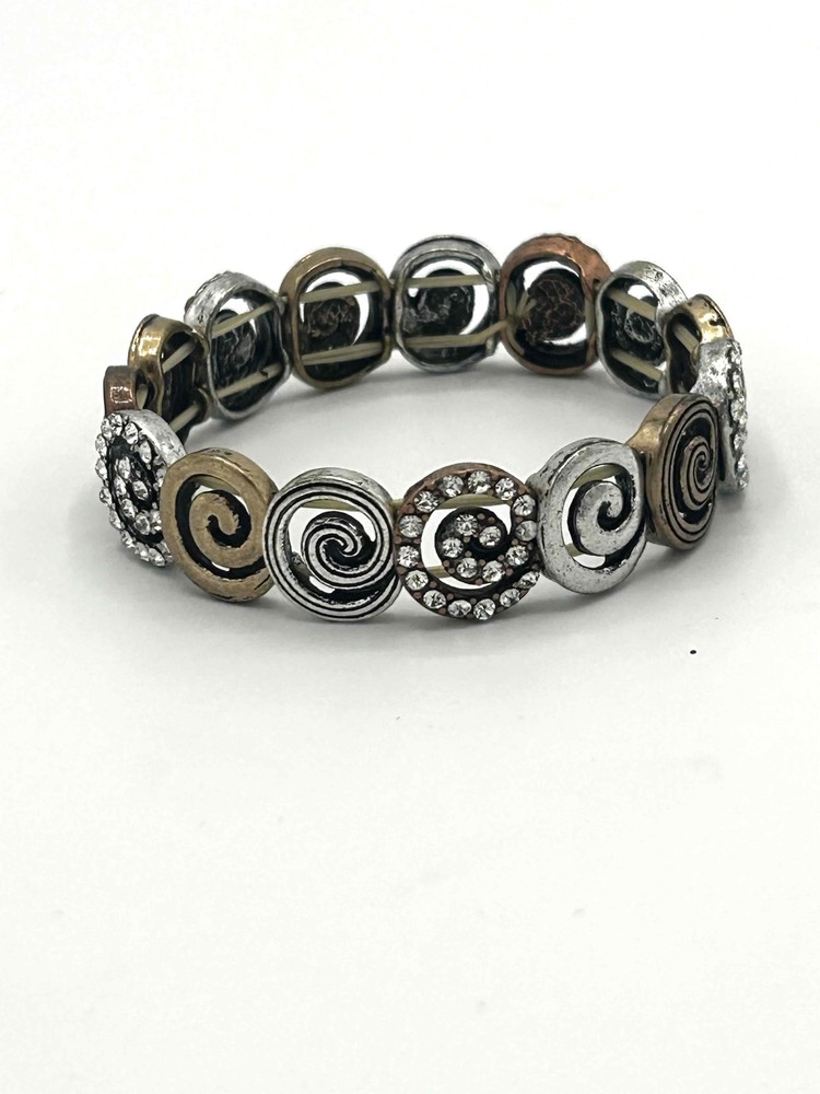 Multi Metal Rhinestone Spiral Bangle Bracelet Womens