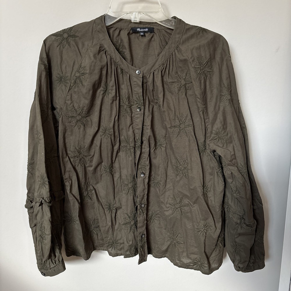 Madewell peasant top women’s XXL olive green puffy sleeve romantic cottage core