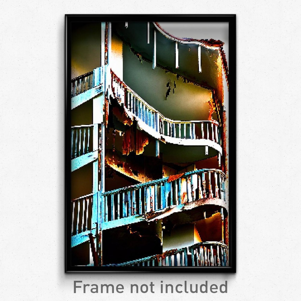 Pixel Art Poster - Tattered Balcony (8 Bit Psychedelic Trippy Video Game Print)