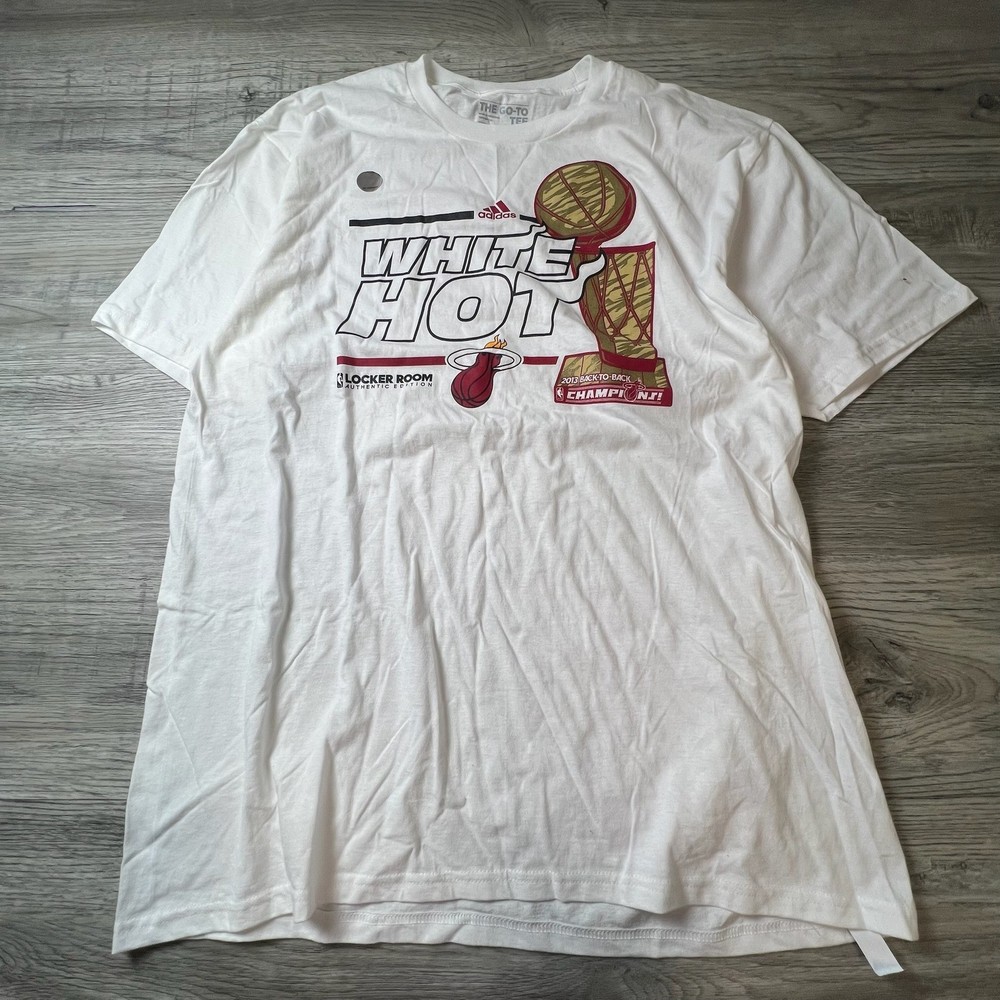 Adidas T-Shirt Mens XL White Miami Heat 2013 NBA Champions White Hot Locker Room