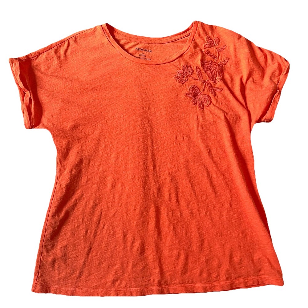 Knox Rose Women's Embroidered Orange Short Sleeve T-Shirt Size Medium Boho
