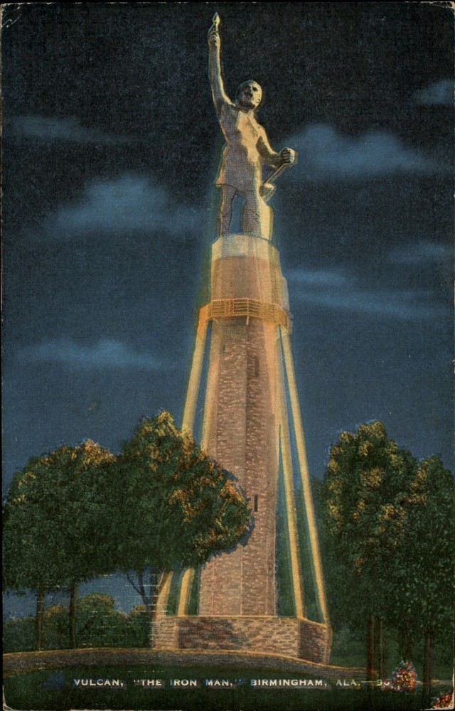 Vulcan The Iron Man Birmingham Alabama vintage night postcard q499