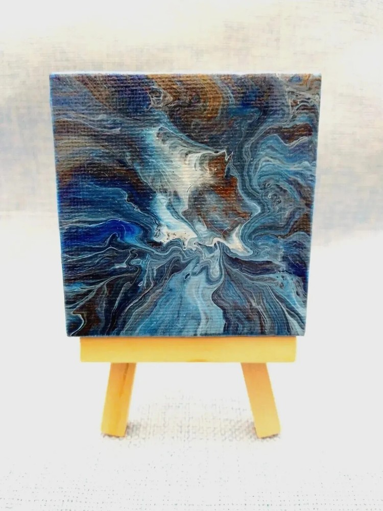 Mini 3x3 Abstract Acrylic Painting Canvas with Easal & Magnet Backing  -image