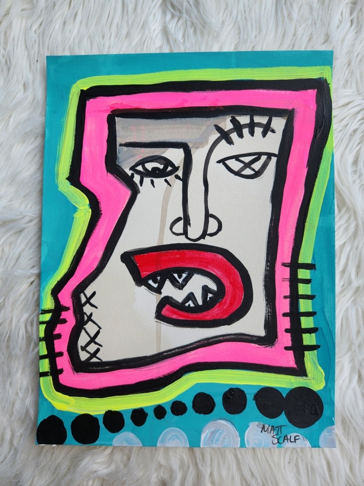 Matt Scalf Abstract Face Graffiti Street Modern Portrait 9x12 ORIGINAL PAINTING-image