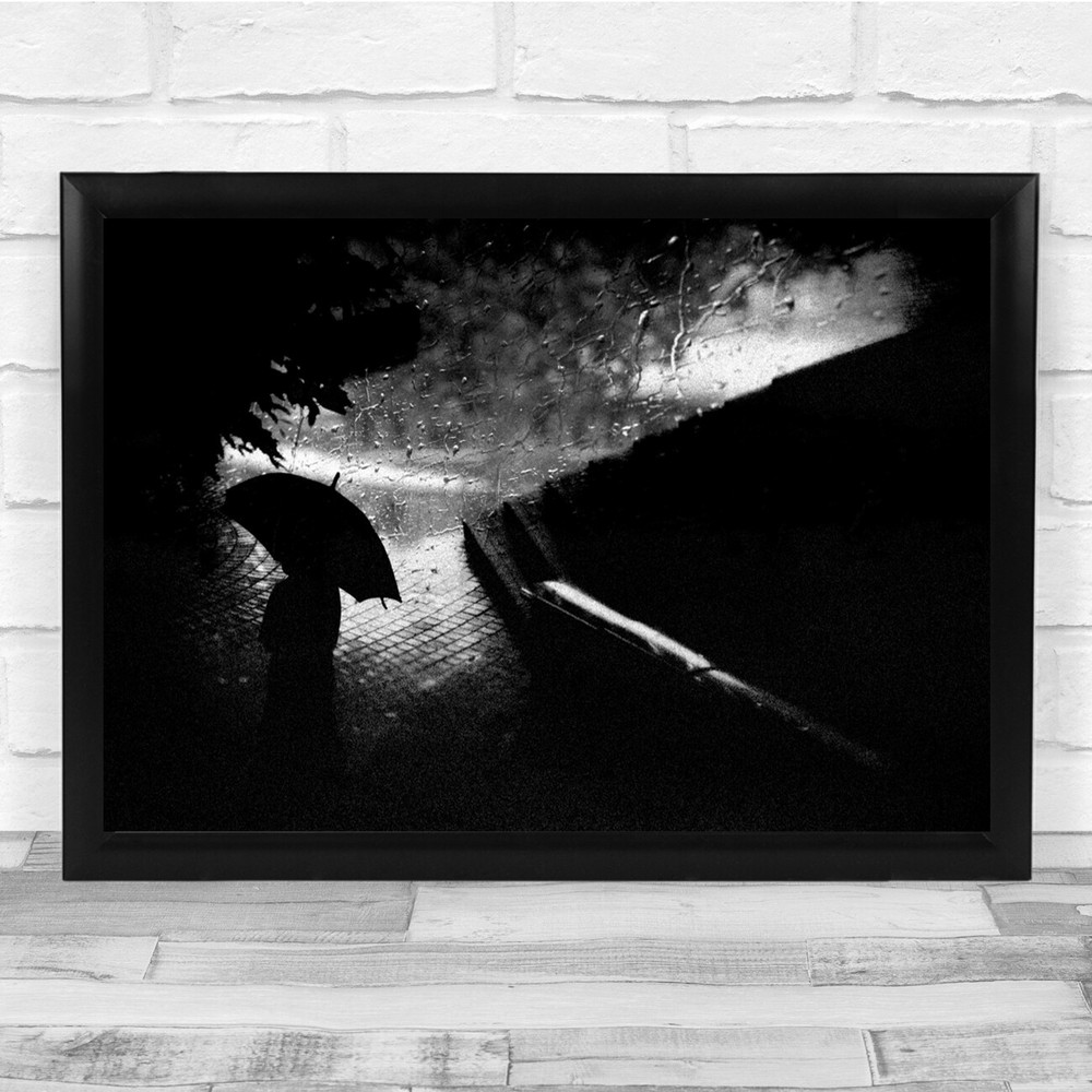 Woman Umbrella Rain Mystery Street Night Wall Art Print