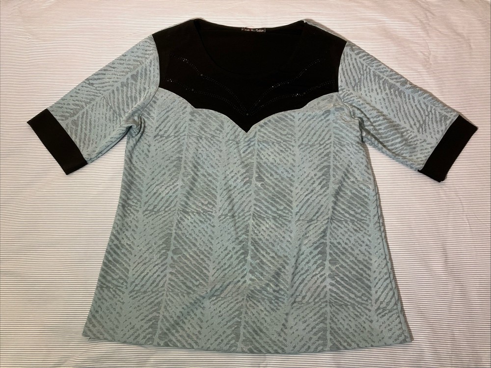 Women Blue Round Neck Stretch Jersey Top Sz PL Short Sleeve Appear 2B Polyester
