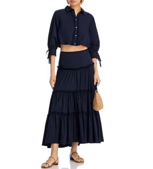Women Cinq A Sept High Waist Pleated Slim Midi Skirt Size US 8
