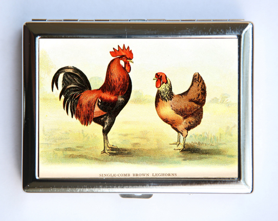 Rooster Leghorns Cigarette Case Wallet Business Card Holder id case chickens