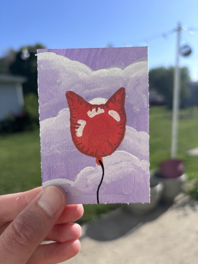 ACEO Original, Cat Balloon, Acrylic Painting