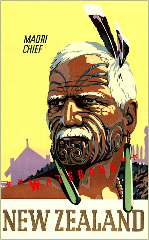 Maori Chief New Zealand 1930 Vintage Poster Print Retro Style Tourism Decor Art