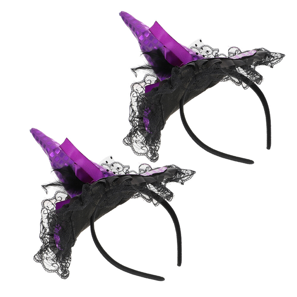 2 Pcs Halloween Witch Hat Headband Hair Accessories for Girls Makeup Mini Decor